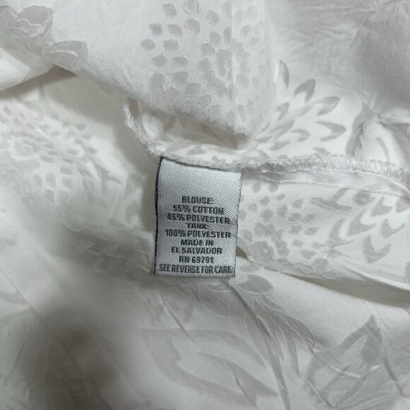 DRESSBARN Women White Button Up Shirt Textured Semi Sheer Cap Sleeve Floral 14 - Picture 5 of 6